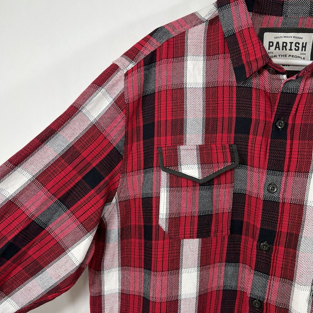 Parish Nation Button Up Flannel Shirt Men 3XL Red Black Plaid Heavyweight Cotton - Picture 5 of 13